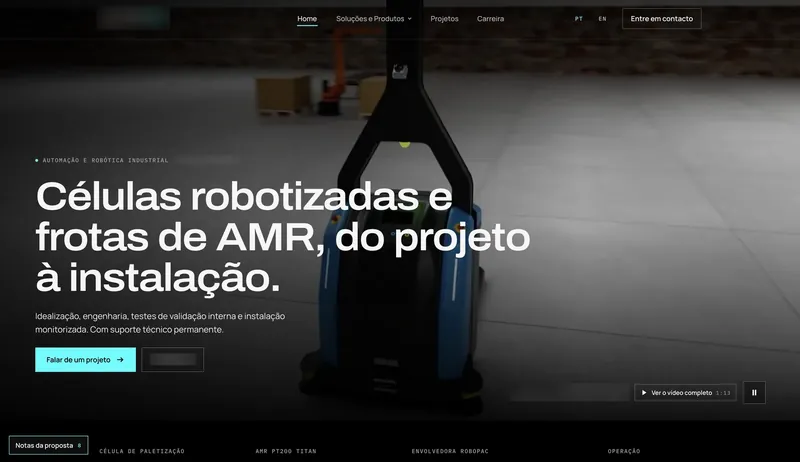 Homepage preview for an industrial robotics company, name and logo blurred